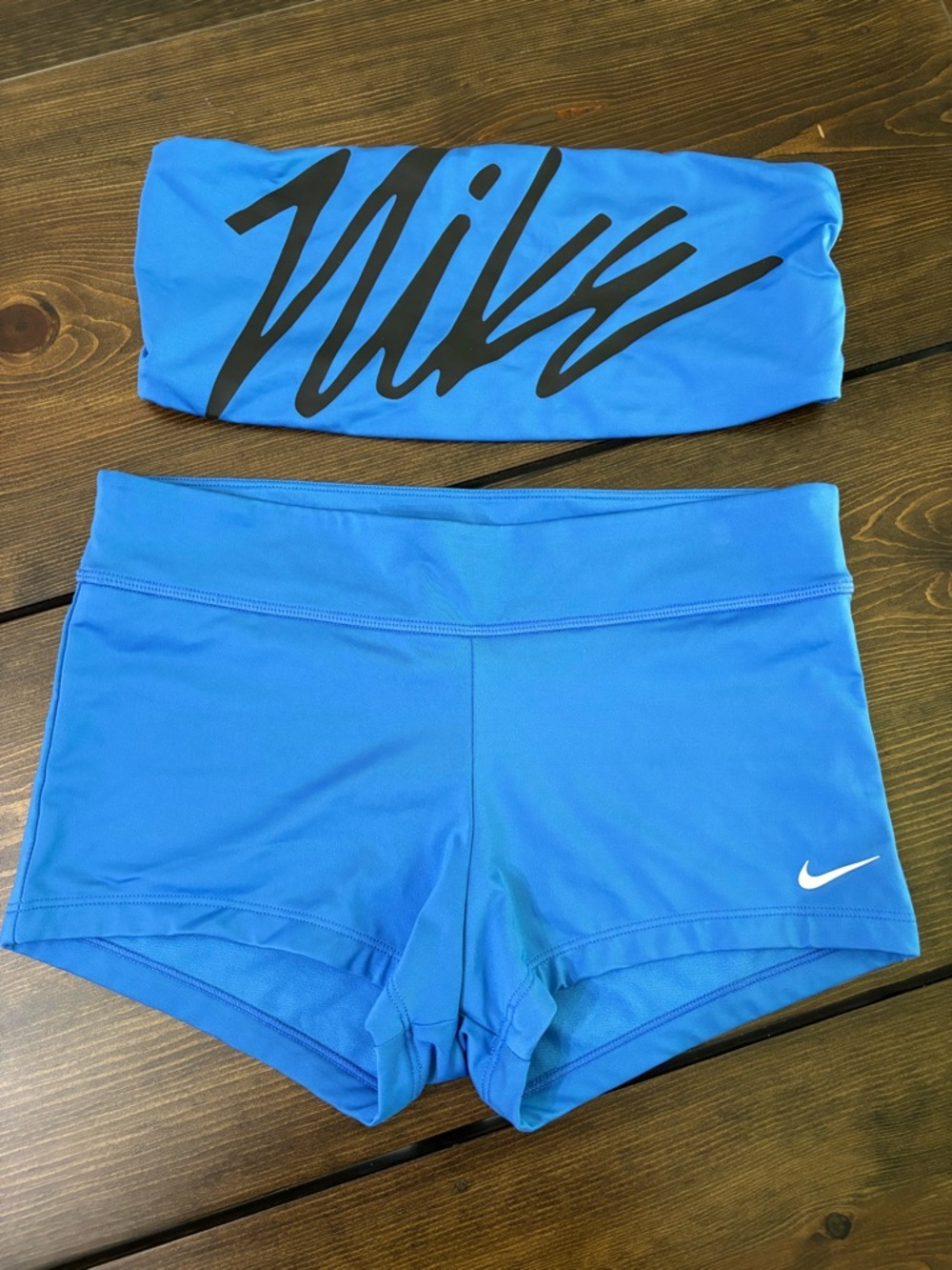 Nike Bandeau Style Swim Top and Boy Shorts Style Swim Bottom Bright Blue Size M